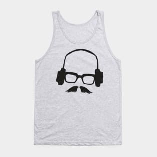 Hipster Face Man Portrait Cool Mustache Glasses Music Headphones Tank Top